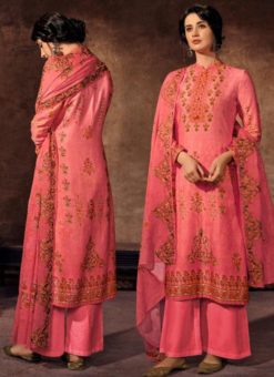 Pink Cotton Satin Digital Print Designer Salwar Kameez