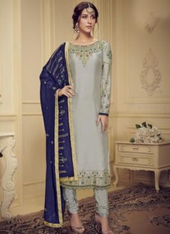 Designer Pure Satin Grey Georgette Salwar Suit