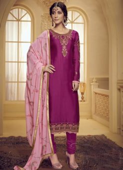 Designer Pure Satin Pink Georgette Salwar Suit