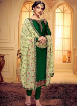 Designer Pure Satin Green Georgette Salwar Suit