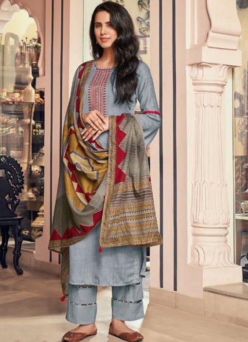Grey Designer Jam Cotton Print Salwar Suit
