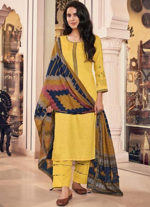 Yellow Designer Jam Cotton Print Salwar Suit