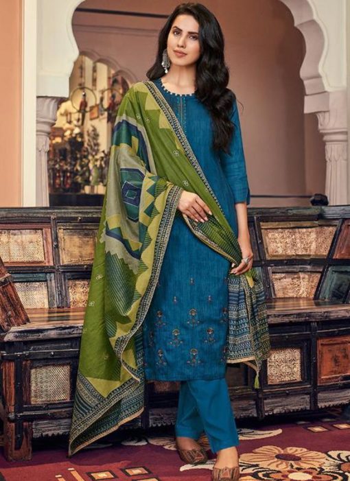 Blue Designer Jam Cotton Print Salwar Suit