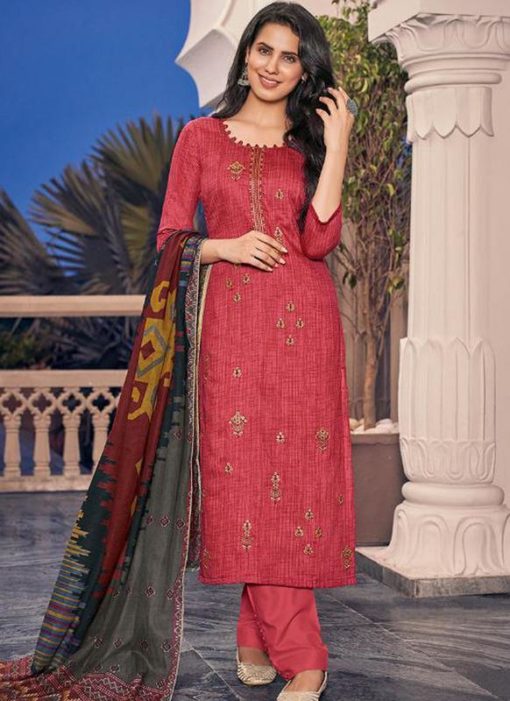 Red Designer Jam Cotton Print Salwar Suit