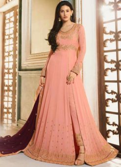 Peach Georgette Heavy Embroidered Floor Length Anarkali Suit
