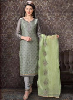 Designer Chanderi Silk Casual Wear Churidar Suit