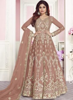 Shamita Shetty Designer Partywear Rosy Brown Silk Salwar Suit