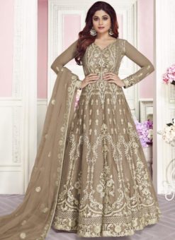 Shamita Shetty Designer Partywear Light Brown  Silk Salwar Suit