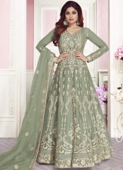 Shamita ShettyDesigner Partywear Moss Green Silk Salwar Suit