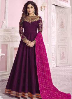 Buy Designer Partywear Purple Pure Dola Silk Salwar Suit