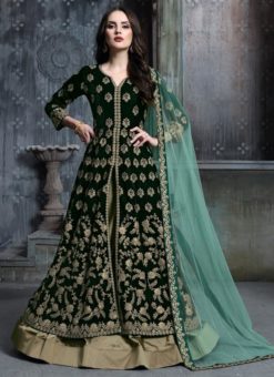 Pretty Designer Green Indo Western Floor Lengeth Suit