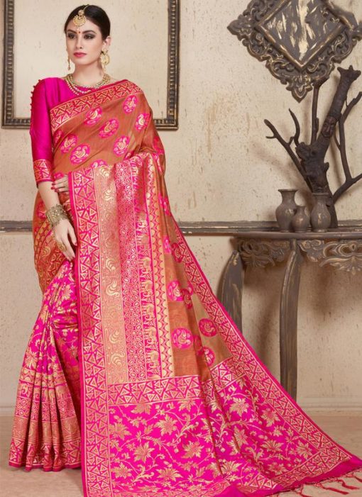 Pink Silk Zari Wearving Wedding Saree