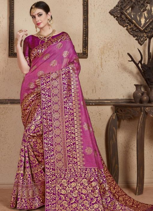 Purple Silk Zari Weaving Wedding Saree