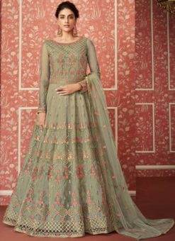 Glorious Green Net Designer Embroidered Floor Length Salwar Suit