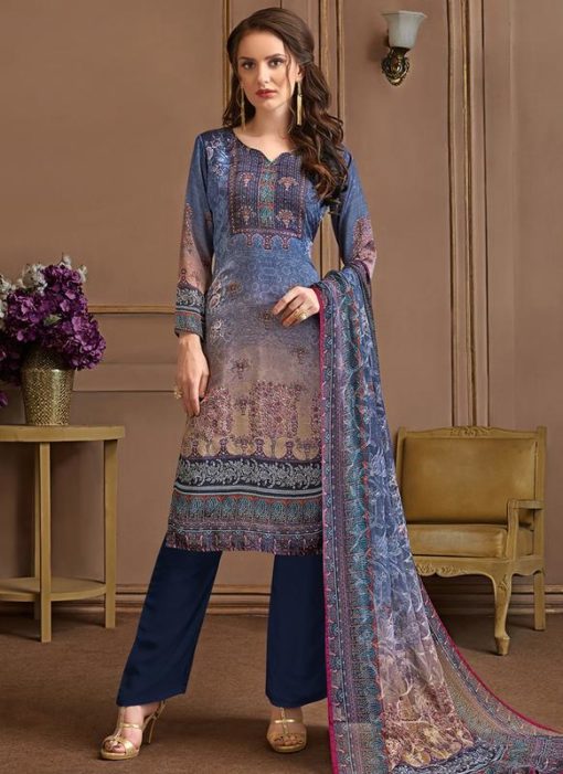 Blue Georgette Printed Casual Salwar Suit