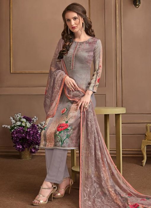 Grey Georgette Printed Casual Salwar Suit
