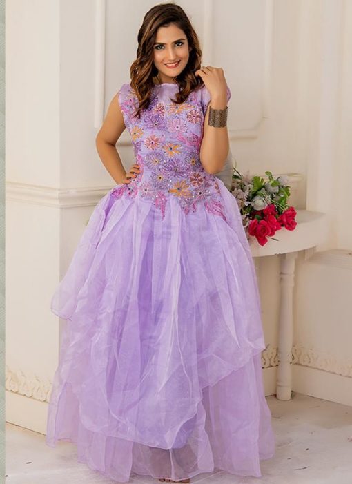 Designer Partywear Light Purple Soft Net Gown