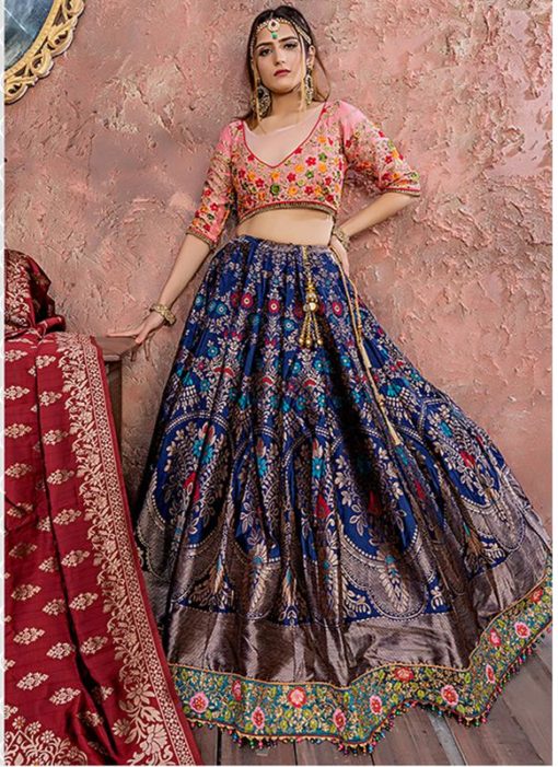 Blue Banarasi Silk Resham Work Designer Lehenga Choli