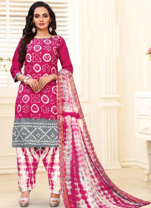 Designer Casual Printed Rani and Grey Pure Cotton  Salwar Suit
