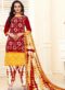 Designer Casual Printed Navy Blue and Sky Pure Cotton  Salwar Suit