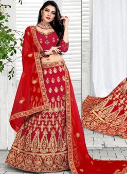Designer Wedding Red Velvet Bridal Lahenga