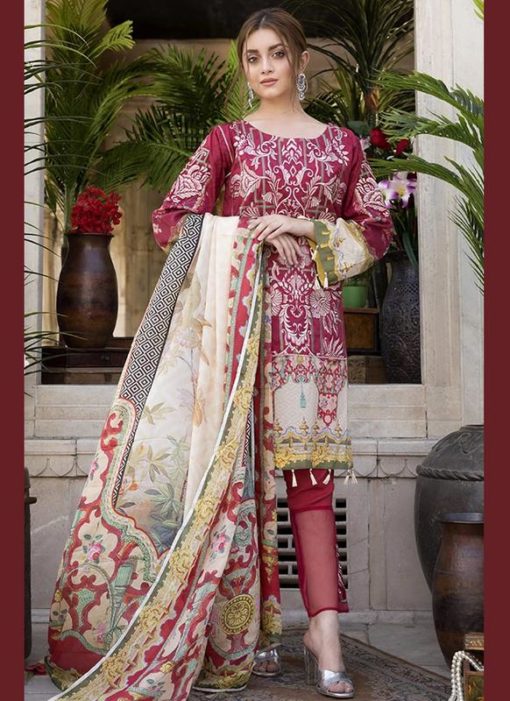 Alluring Pink Pure Cotton Cambric Jannat Lawn Pakistani Suits