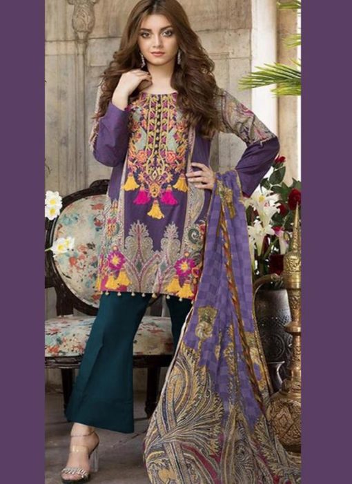 Fetching Purple Pure Cotton Cambric Jannat Lawn Pakistani Suits