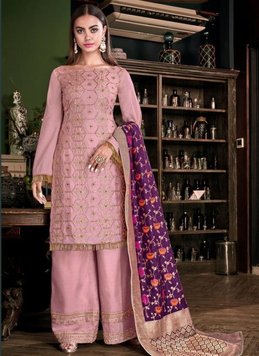 Party Wear Pink Satin Designer Palazzo Suit