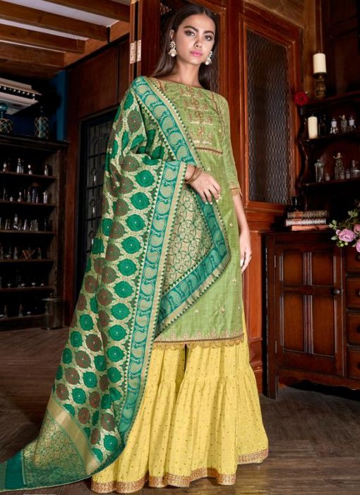 Green Designer Satin Party Wear Palazzo Suit
