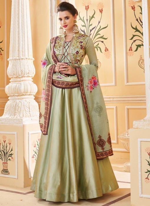 Designer Mehendi Party Wear Hevay Soft Silk Gown Suit