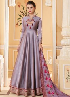 Designer Purple Party Wear Hevay Soft Silk Gown Suit