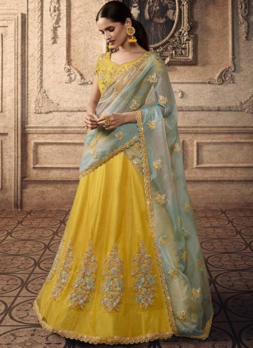 Alluring Yellow Net Bridal Lehenga Choli