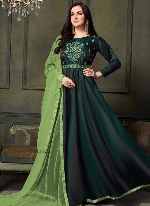 Green Silk Embroidered Designer Anarkali Suit