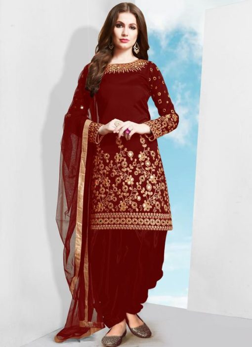 Red Tafeta Silk Designer Patiyala Salwar Suit