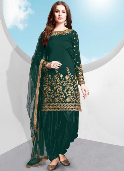 Green Tafeta Silk Designer Patiyala Salwar Suit