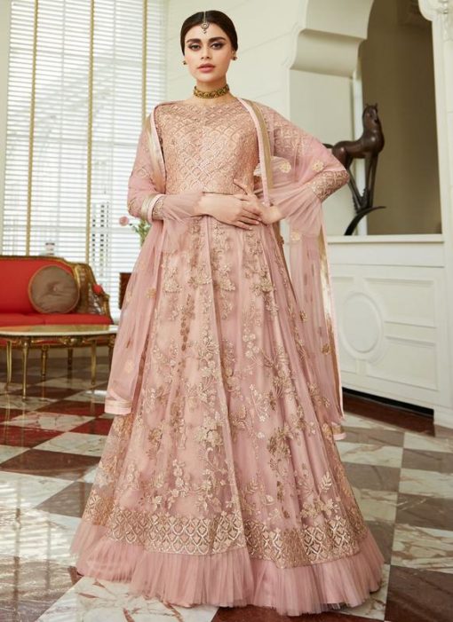 Pink Net Wedding Ghagra Suit Celebration