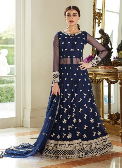 Blue Net Wedding Ghagra Suit Celebration