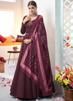 Beautiful Wine Tafeta Silk Designer Readymade Salwar Suit