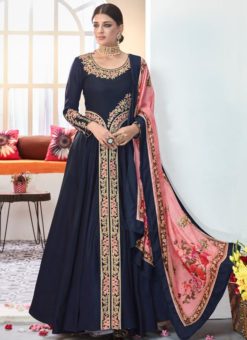 Glorious Navy Blue Tafeta Silk Designer Readymade Salwar Suit