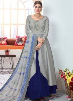 Wonderful Grey Tafeta Silk Designer Readymade Salwar Suit