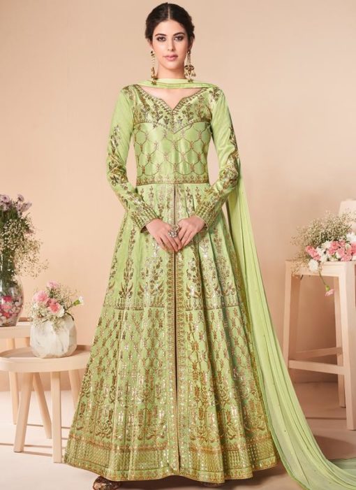 Lovely Green Silk Embroidered Work Designer Anarkali Suit