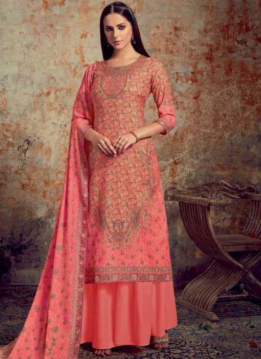 Alluring Pink Jacquard Printed Designer Palazzo Suit
