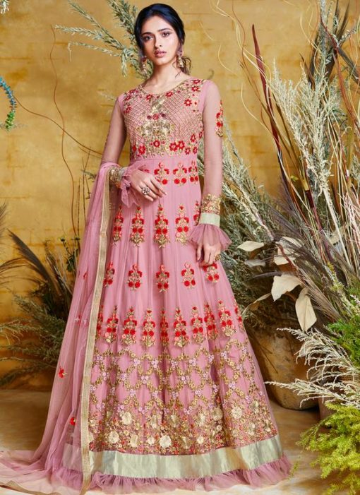 Charming Pink Fancy Net Designer Anarkali Suit