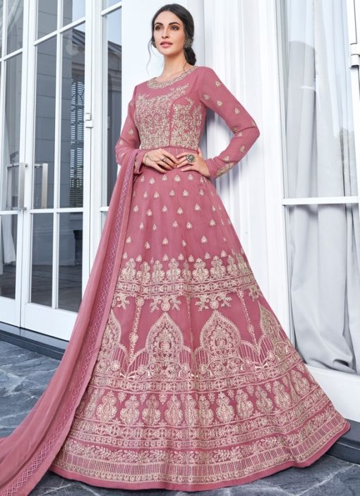 Resplendent Pink Georgette Embroidered Work Anarkali Suit