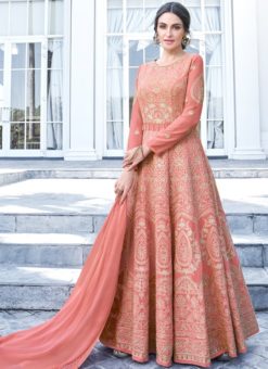 Deluxe Peach Georgette Embroidered Work Anarkali Suit