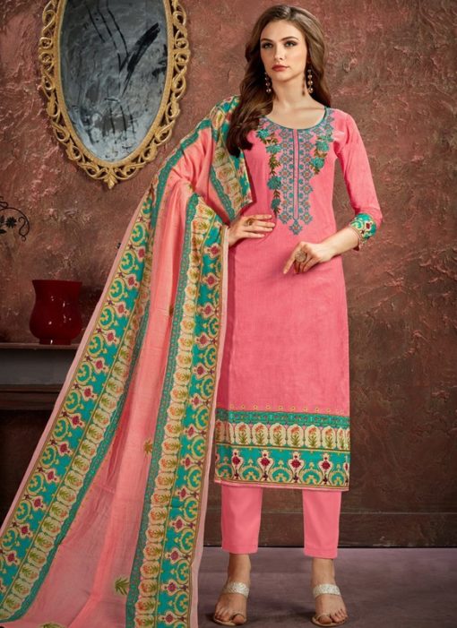 Pretty Pink Cotton Printed Casual Wear Salwar Suit