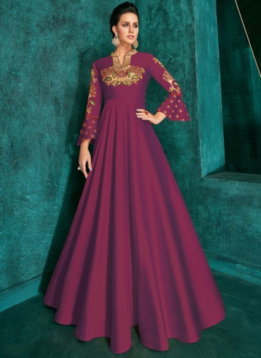 Beautiful Purple Silk Designer Party Wear Gown
