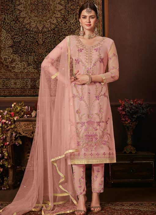 Elegant Pink Net Embroidered Work Designer Salwar Suit