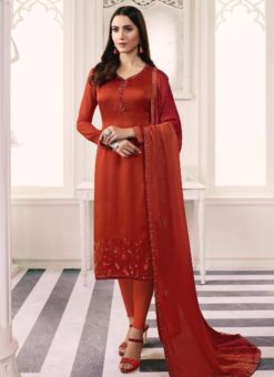 Artistic Red Satin Designer Churidar Salwar Suit