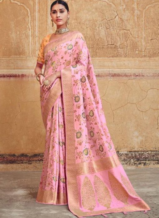Dazzling Pink Silk Zari Weaving Wedding Saree